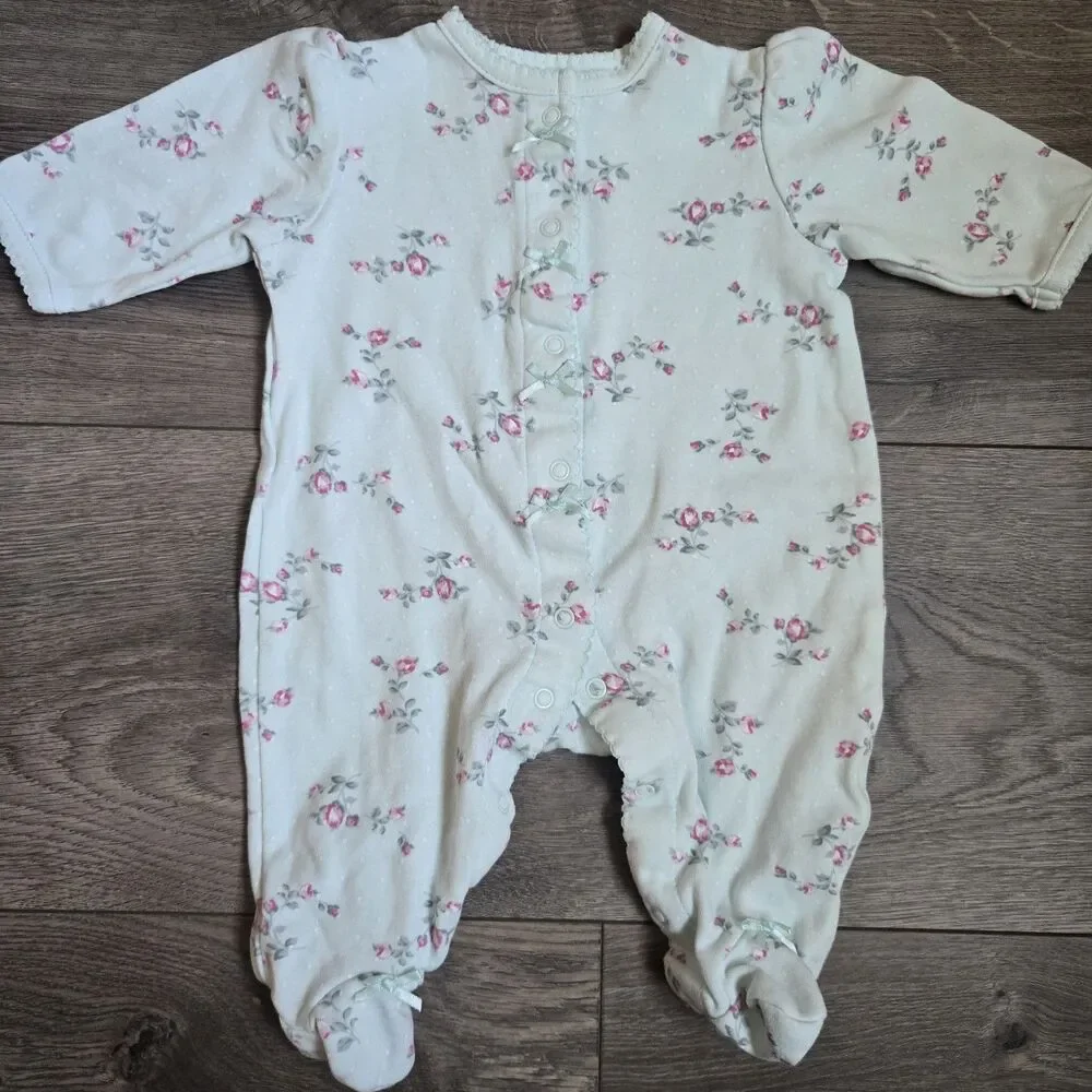 Little Me Newborn Girl NB 3Pc Lot Pima Cotton Floral Footie Sleeper Romper Set